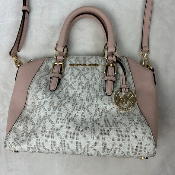Michael Kors Ciara Signature Top Zip Satchel Handbag -Vanilla Pink Gold - Picture 1 of 14